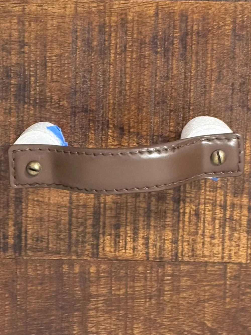 Anthropologie Leather Drawer Pull Handle Brown Saddle Stitch Brass Hardware NWOT
